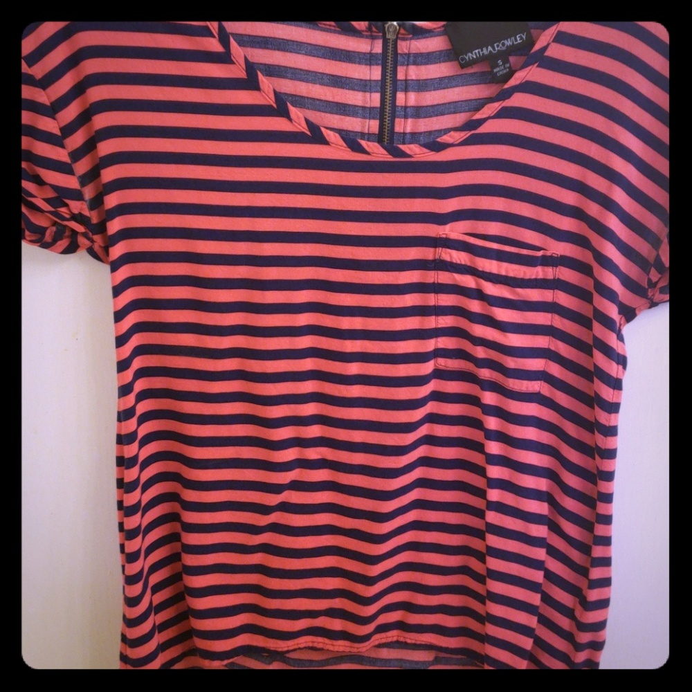 Short sleeved black and pink striped work Blouse